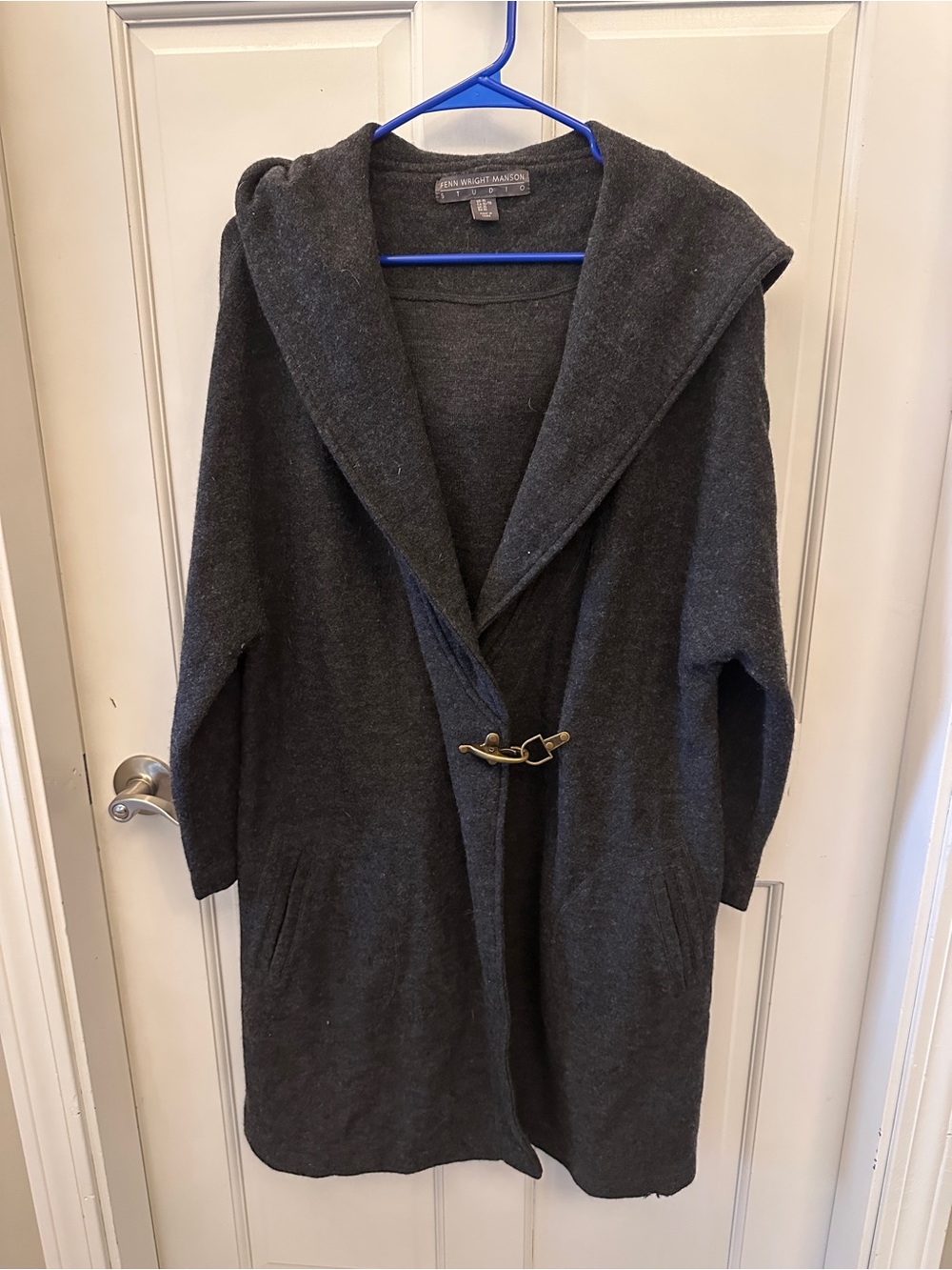 Fenn Wright Manson Studio Charcoal 100% Wool Hooded Toggle Coat XL